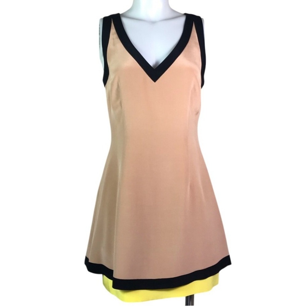 JAY GODFREY‎ TAN BLACK COLOR BLOCK SILK DRESS